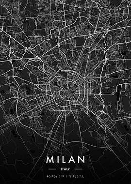 Milan City Map Dark