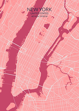 New York Pink Rose Map
