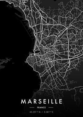 Marseille City Map Dark