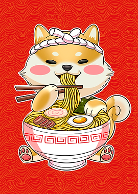Cute Shiba inu eat ramen