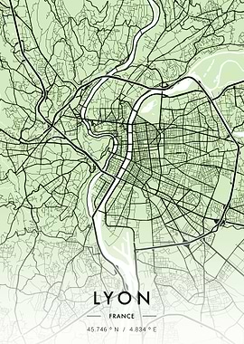Lyon City Map Green