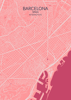 Barcelona Pink Rose Map