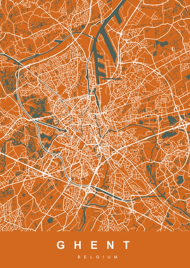GHENT map Belgium Orange