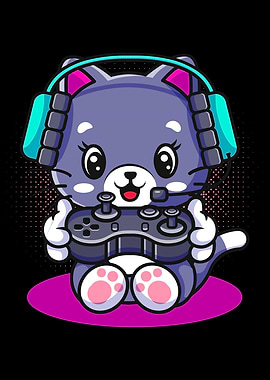 Cute Kawaii Gaming Cat