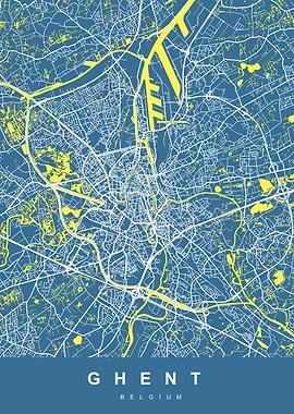 GHENT map Belgium Blue
