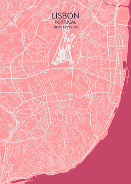 Lisbon Pink Rose Map