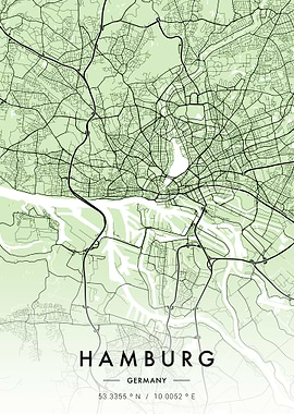 Hamburg City Map Green