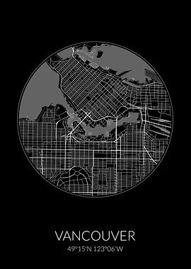 Vancouver City Map Black