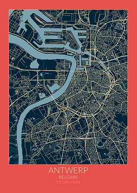 Antwerp Map Red Blue