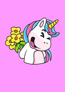 Cute Unicorn With Flowers