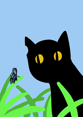 black cat and butterfly