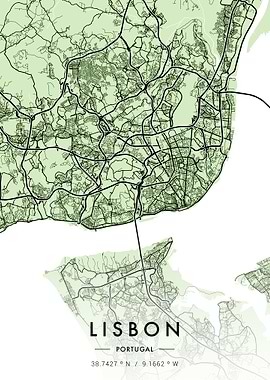 Lisbon City Map Green