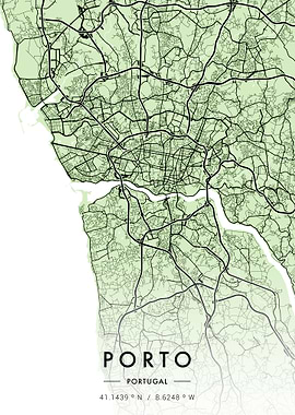 Porto City Map Green