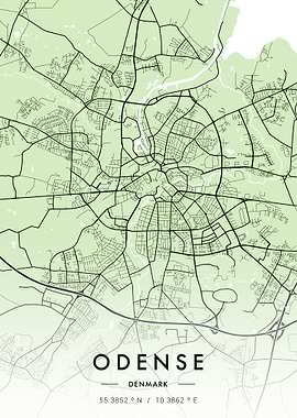 Odense City Map Green