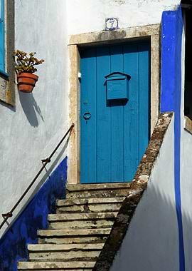 Stairs and blue door