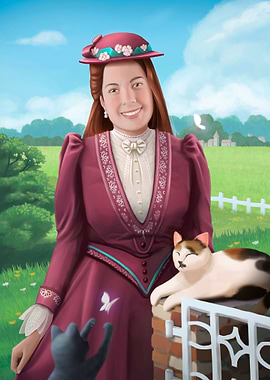 Victorian girl with cats