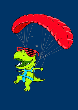 Funny Paragliding Dinosaur