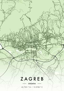 Zagreb City Map Green