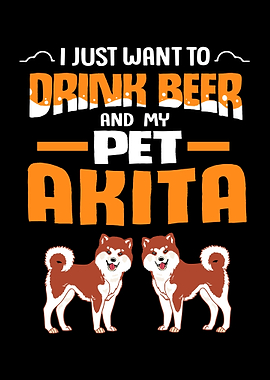 Akita Dog Drink Beer