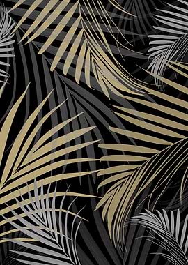 Gold Gray Palm Leaves 1