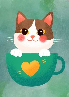 Funny Cat in Coffee Mug