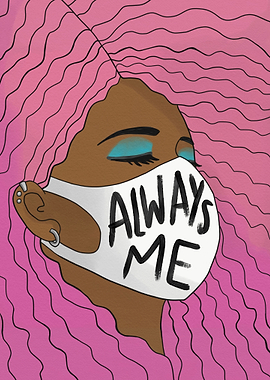 black woman pink hair mask