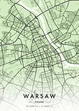 Warsaw City Map Green