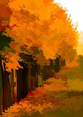 autumn tree in a row