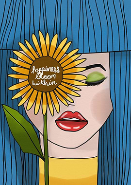 woman blue hair sunflower