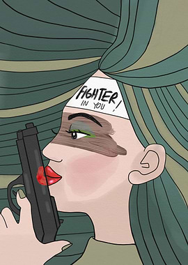 woman green hair shortgun