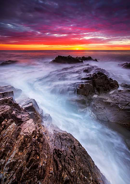 Sunset on lake sea boat