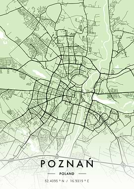 Poznan City Map Green