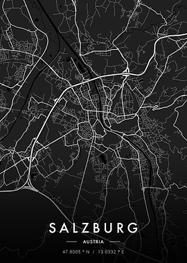 Salzburg City Map Dark