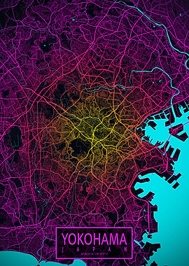 Yokohama City Map Neon