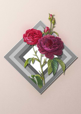 Floral Geometric Red Roses