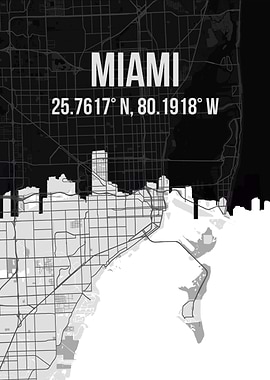 Miami City Map Skyline