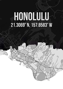 Honolulu City Map Skyline