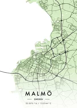 Malmo City Map Green