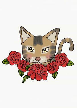 Tabby cat in flower bloom