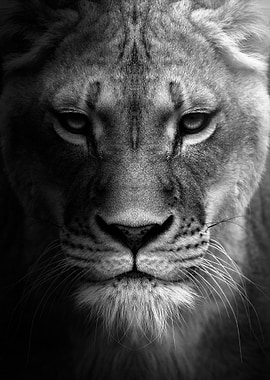 wild angry lioness black