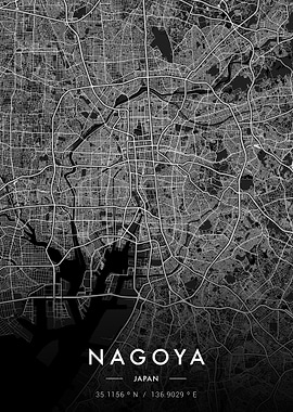 Nagoya City Map Dark