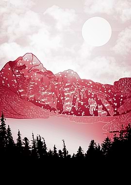 Red snowy mountains