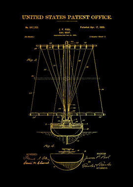 9 Sail Boat Patent Print