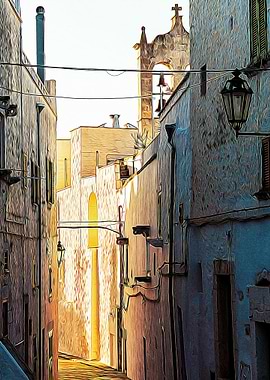 Ostuni alley at sunset
