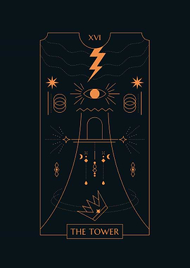 Black Tarot Card THE TOWER