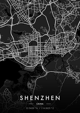 Shenzhen City Map Dark