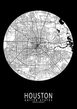 Houston City Map Full Moon
