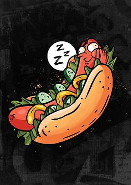 Cartoon Hot dogs sleeping