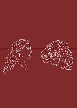 Woman tiger face line art