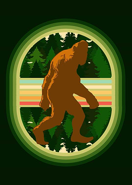 Bigfoot walking past trees